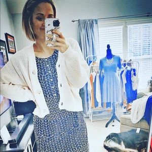 Navy/white patterned button up swing dress